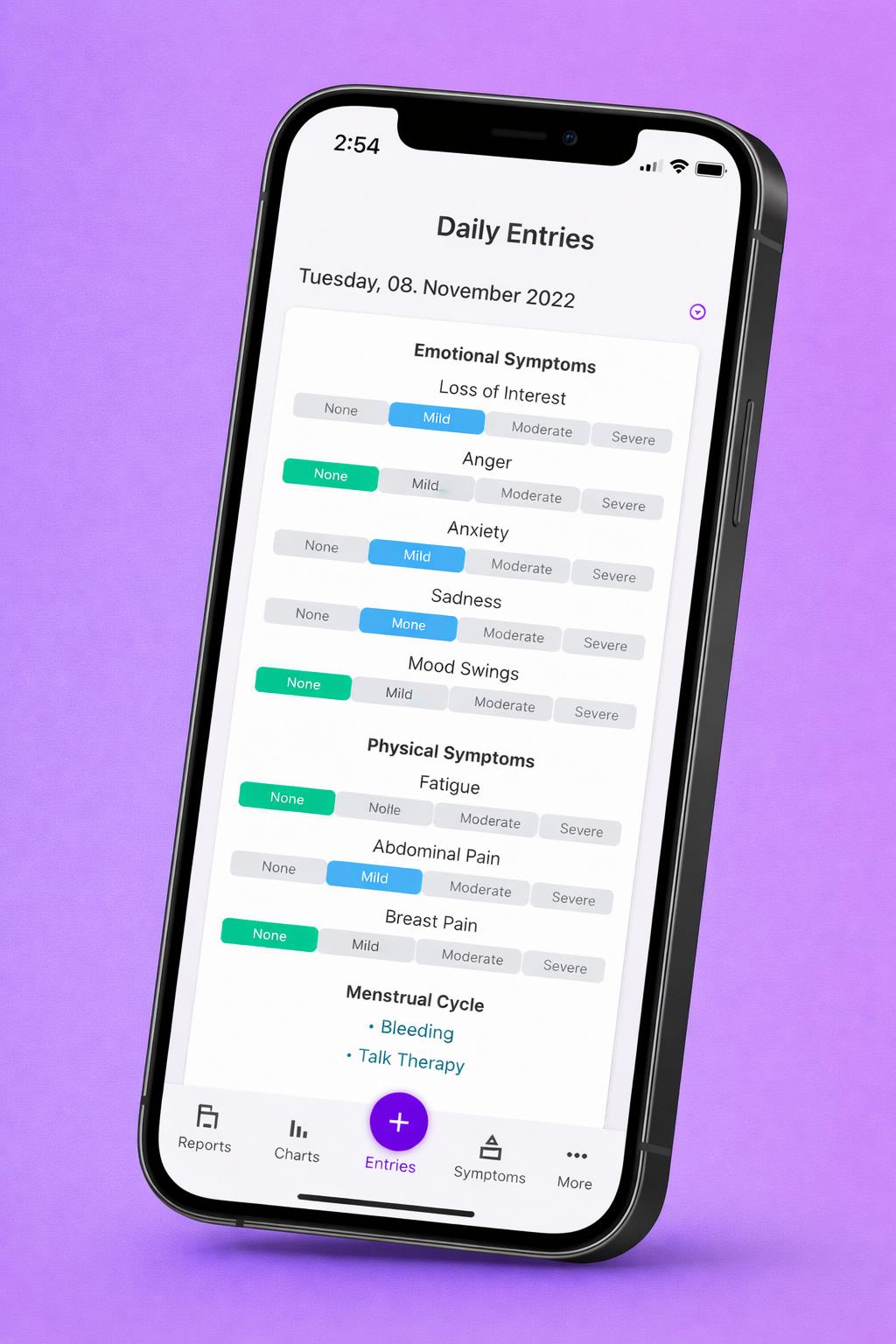 PMDD Tracker app screenshot