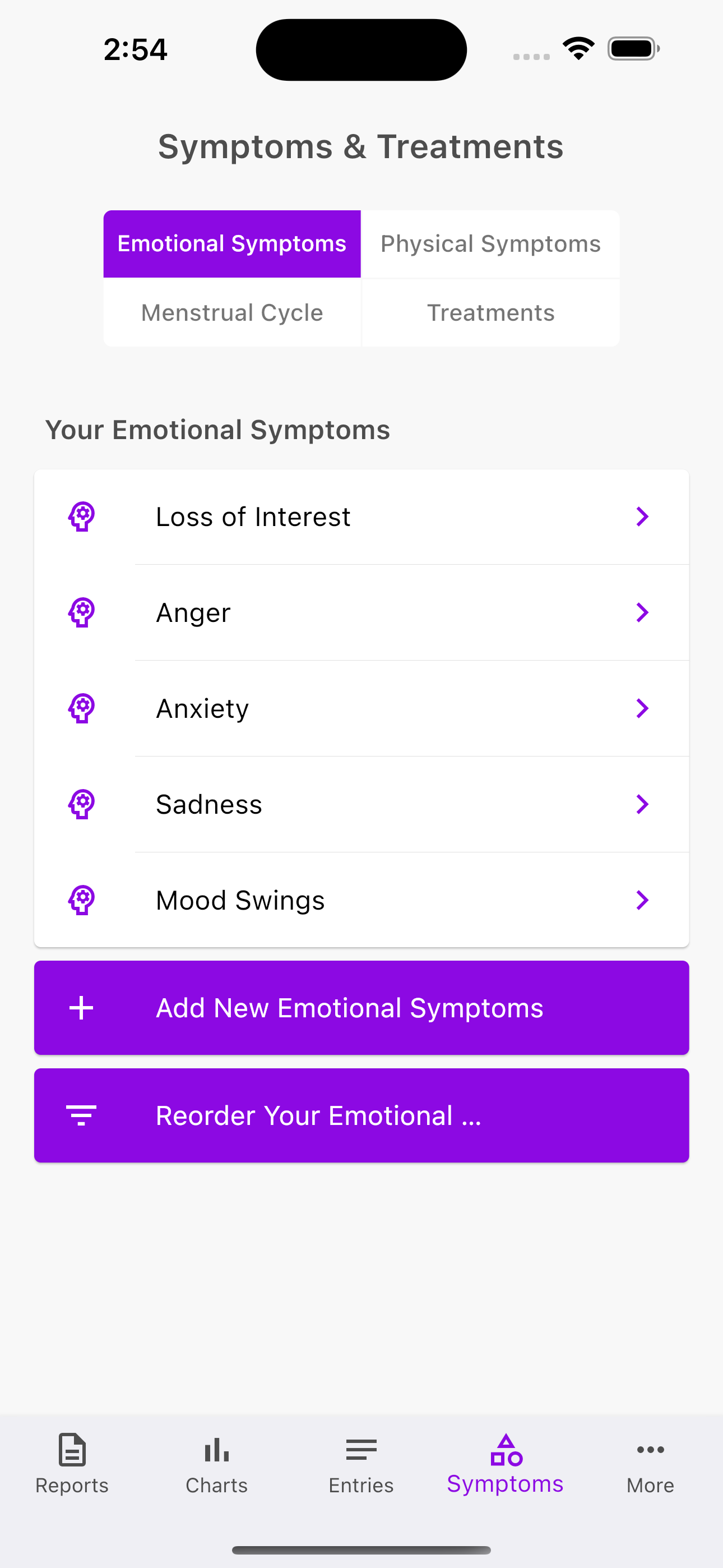 PMDD Tracker symptom logging screen